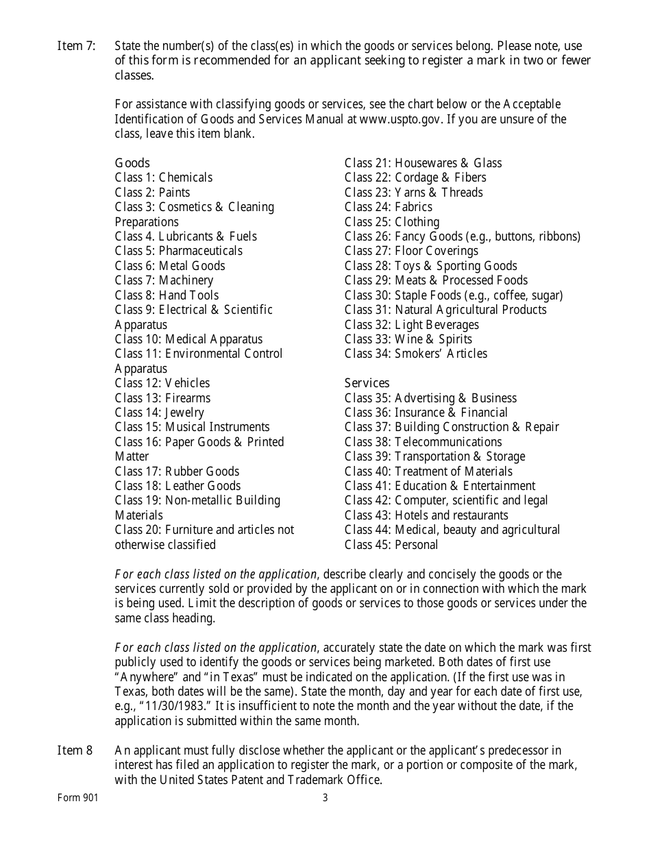 Form 901 Application for Registration of a Trade or Service Mark - Texas, Page 3