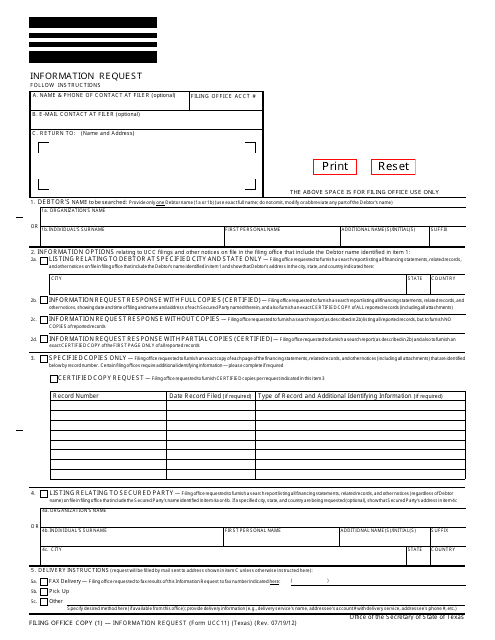 Form UCC11 Information Request - Texas