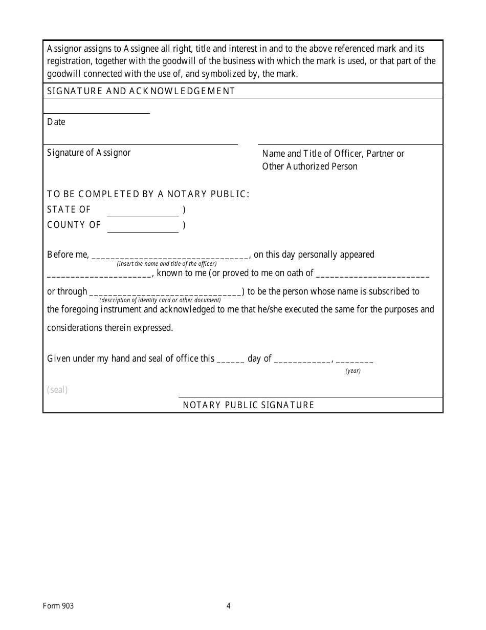 Form 903 Assignment of a Trade or Service Mark - Texas, Page 4