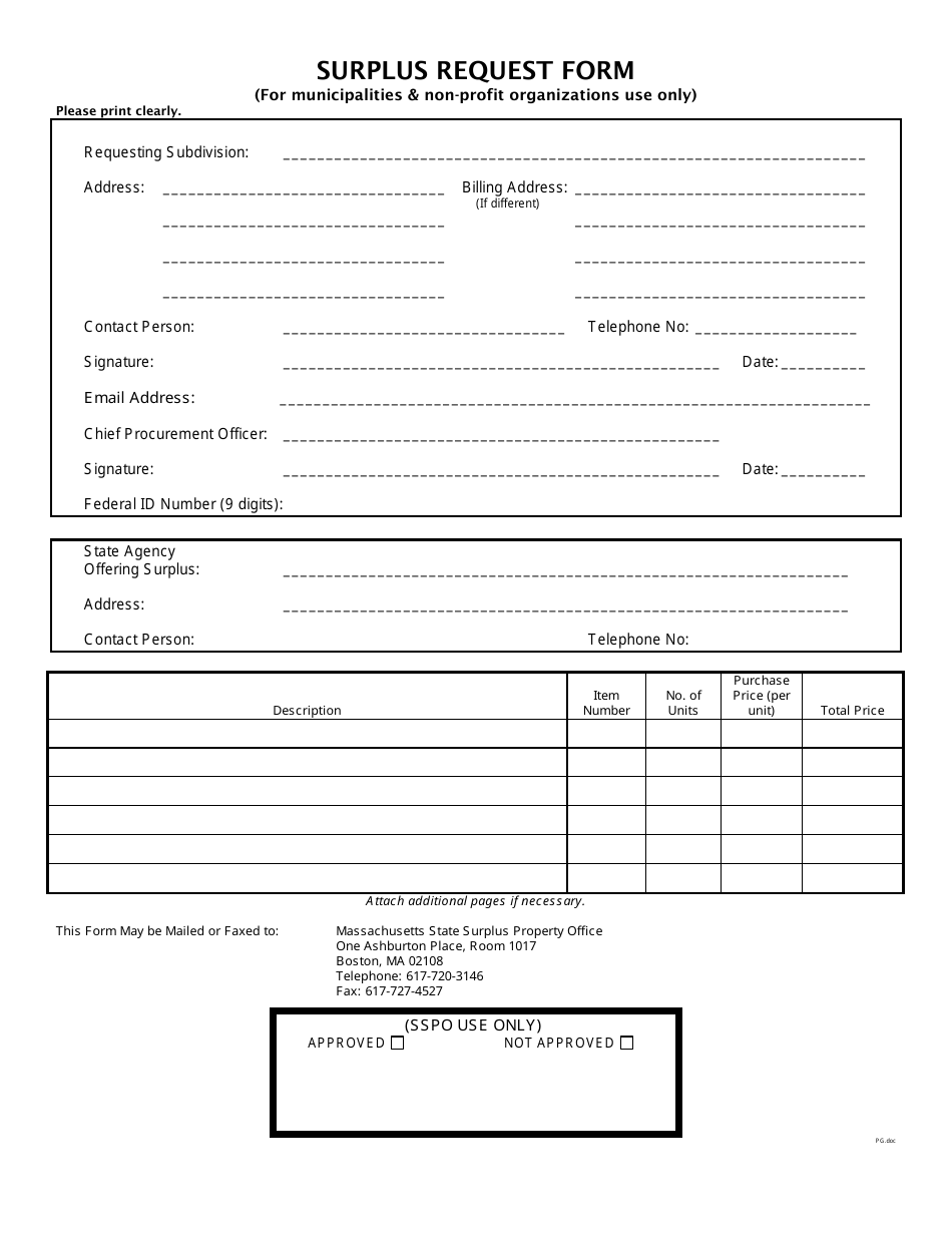 Massachusetts Surplus Request Form - Fill Out, Sign Online and Download ...