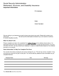 Document preview: Form SSA-821-bk Work Activity Report - Employee