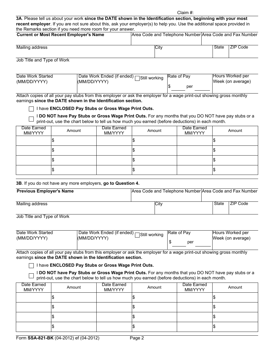 Form SSA-821-bk Work Activity Report - Employee, Page 4