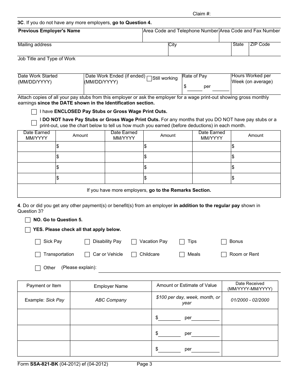 Form SSA-821-bk Work Activity Report - Employee, Page 5