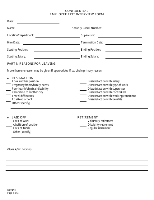 Employee Exit Interview Form - Different Points Download Pdf
