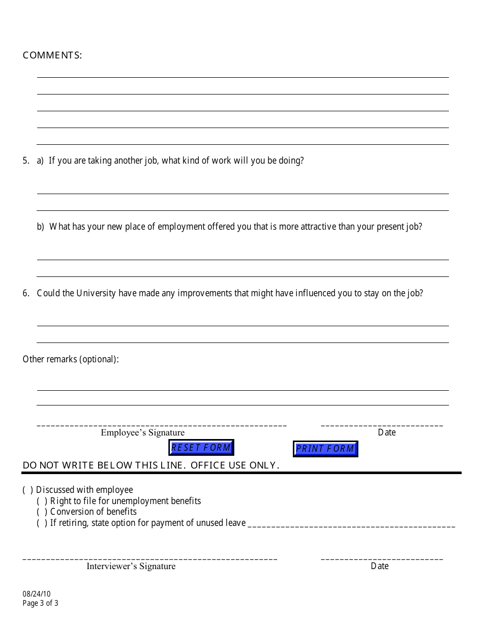 Employee Exit Interview Form - Different Points, Page 3