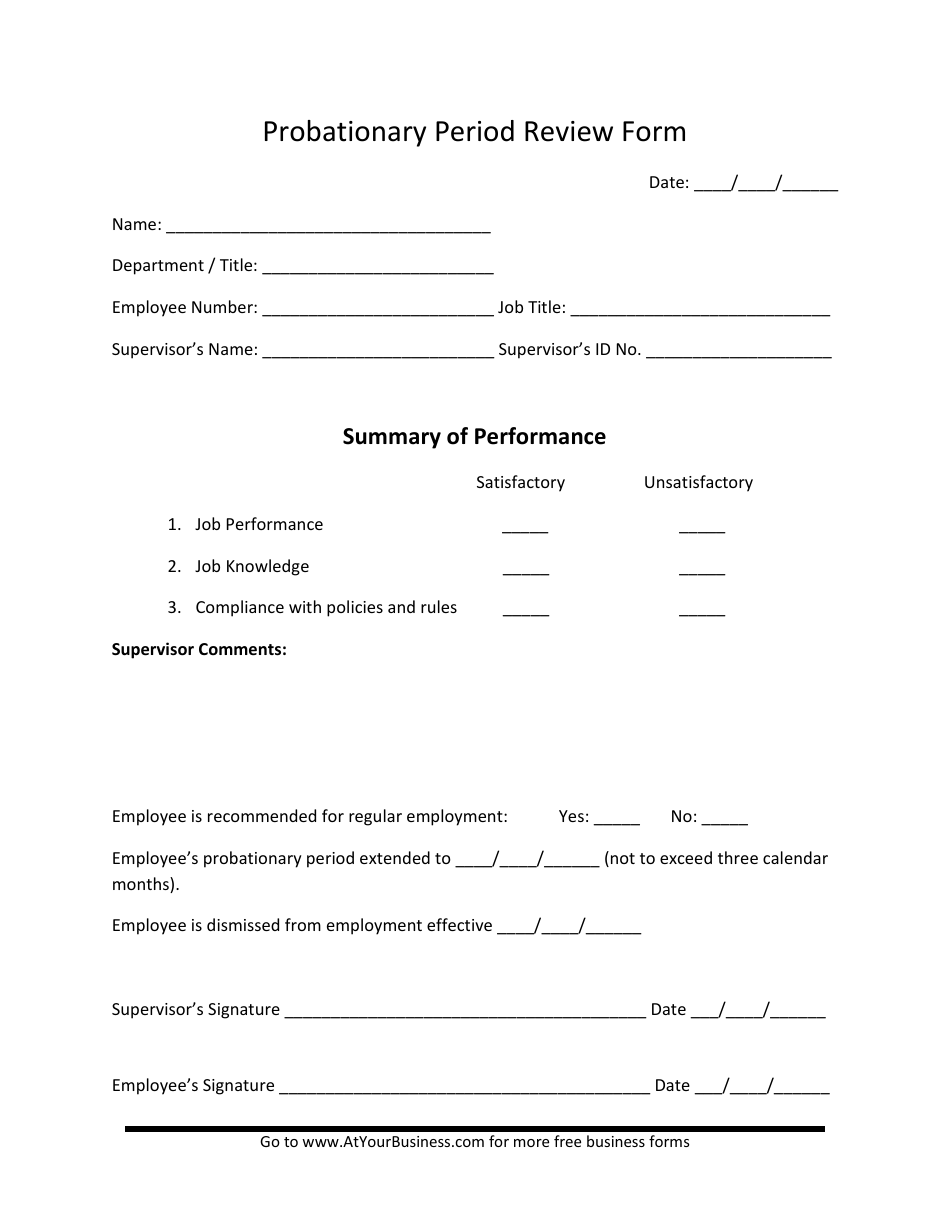 Probationary Period Review Form, Page 1