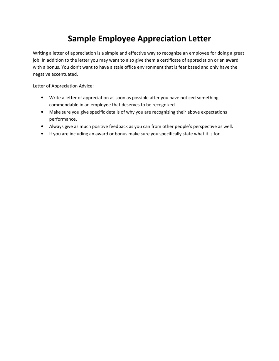 Sample Employee Appreciation Letter, Page 1