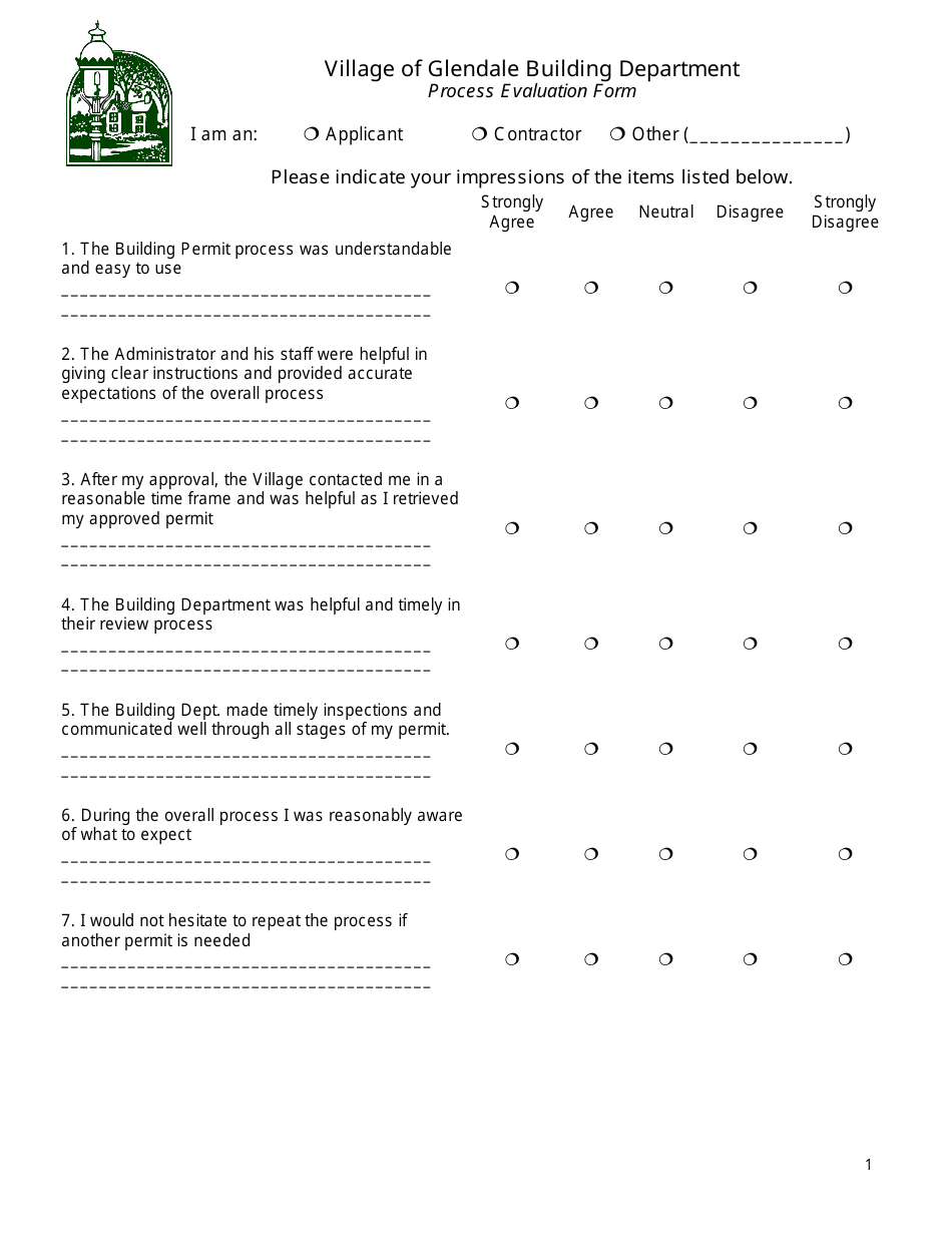 Process Evaluation Form Example Village of Glendale, Ohio Process Evaluation Form - Fill Out, Sign ...