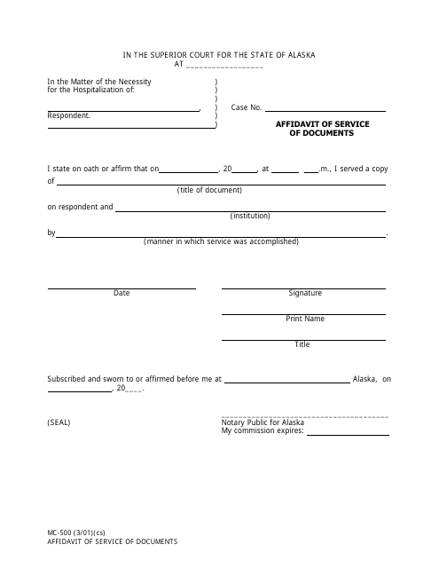 Form MC-500 Affidavit of Service of Documents - Alaska