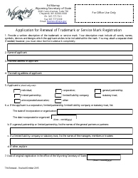 Document preview: Application for Renewal of Trademark or Service Mark Registration - Wyoming