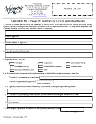 Application for Renewal of Trademark or Service Mark Registration - Wyoming