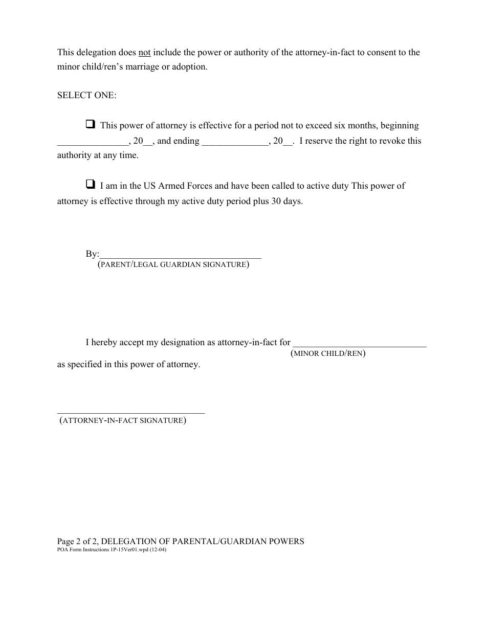 Delegation of Parental Form / Guardian Powers - Oregon, Page 3