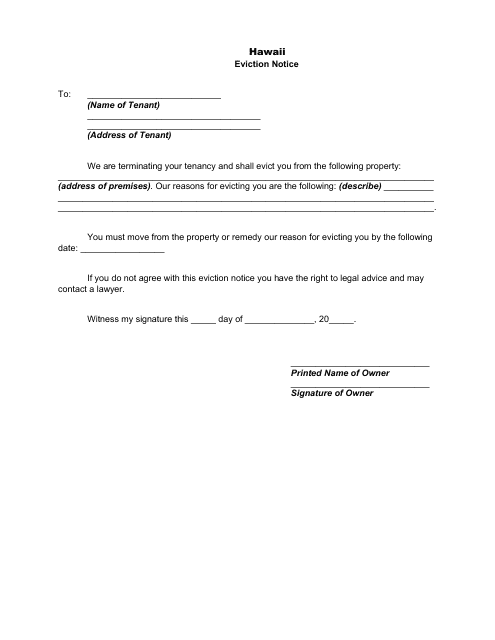 Eviction Notice Template - Hawaii