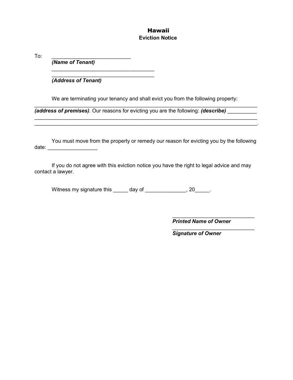 Hawaii Eviction Notice Template