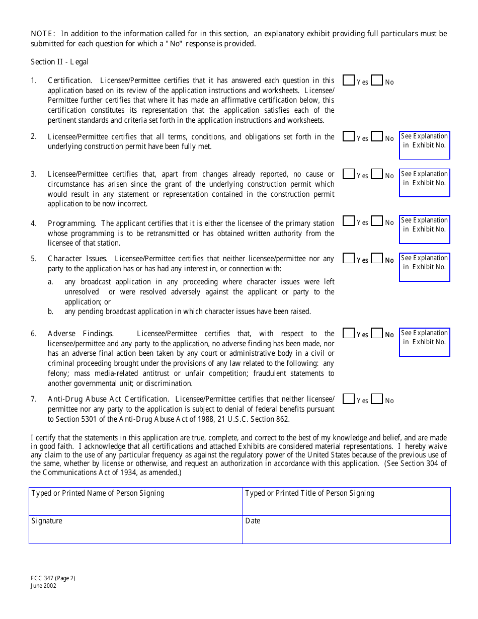 FCC Form 347 Application for a Low Power Tv, Tv Translator or Tv Booster Station License, Page 8