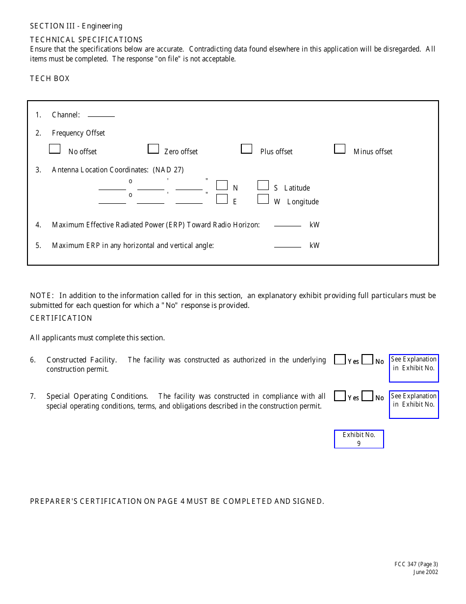 FCC Form 347 Application for a Low Power Tv, Tv Translator or Tv Booster Station License, Page 9