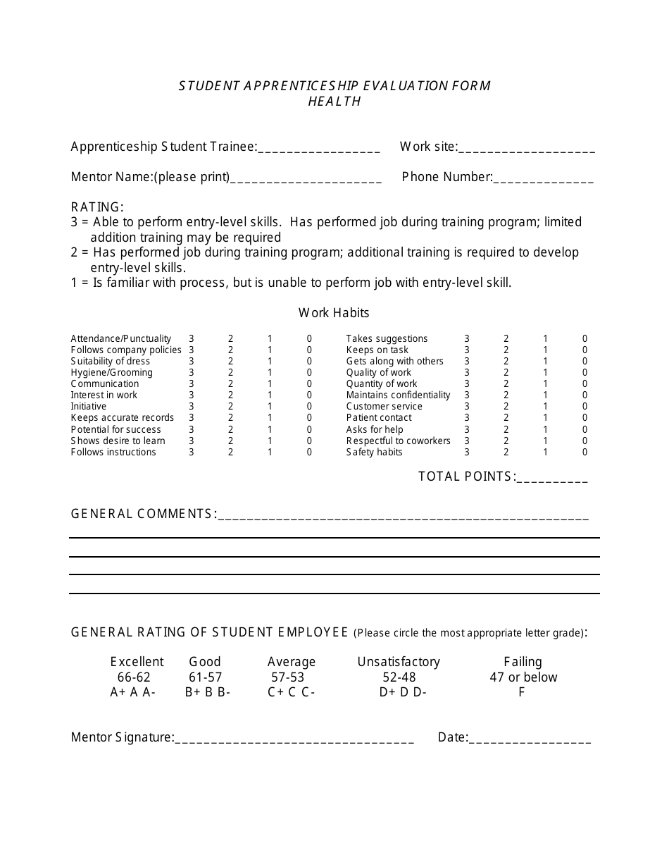 Student Apprenticeship Evaluation Form, Page 1