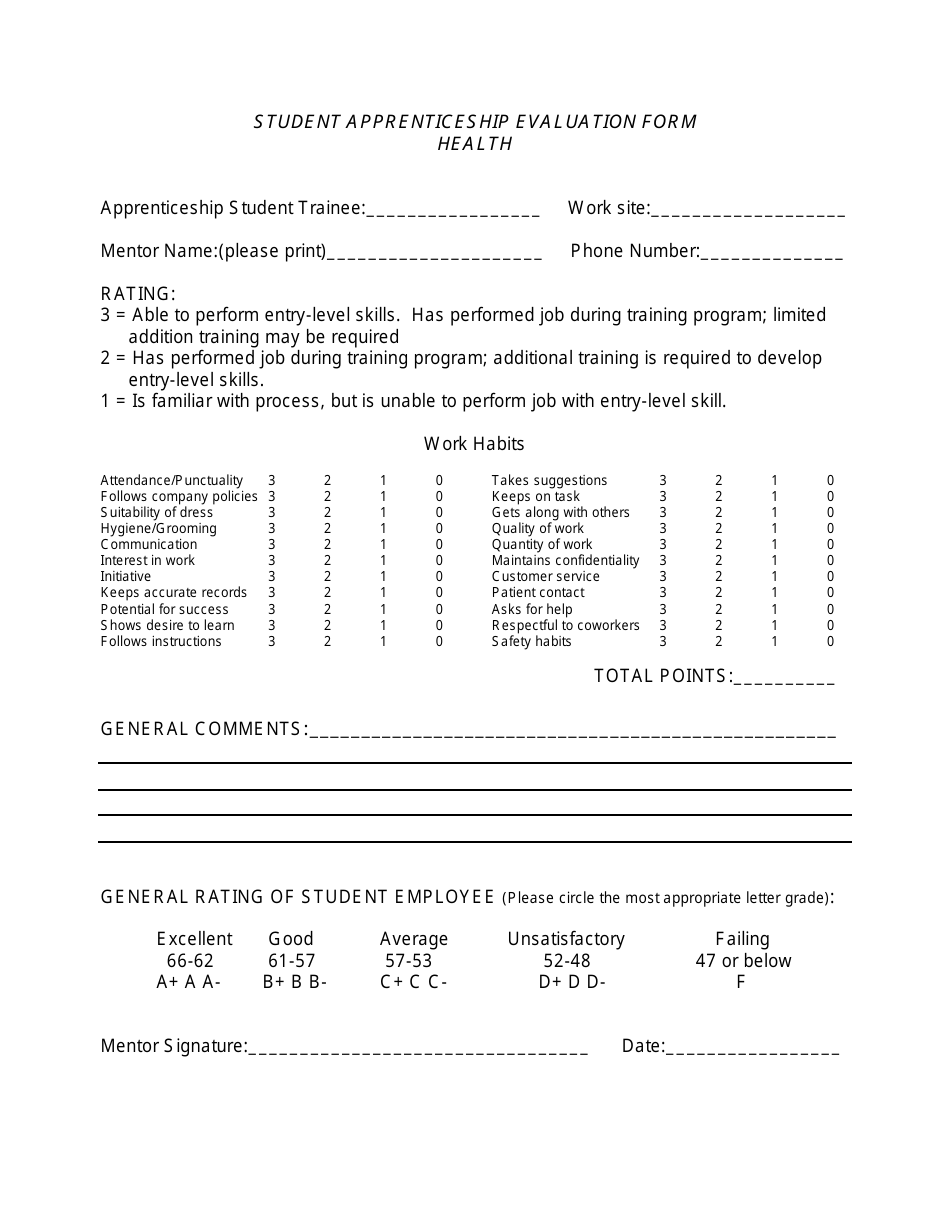 Student Apprenticeship Evaluation Form Fill Out Sign Online and