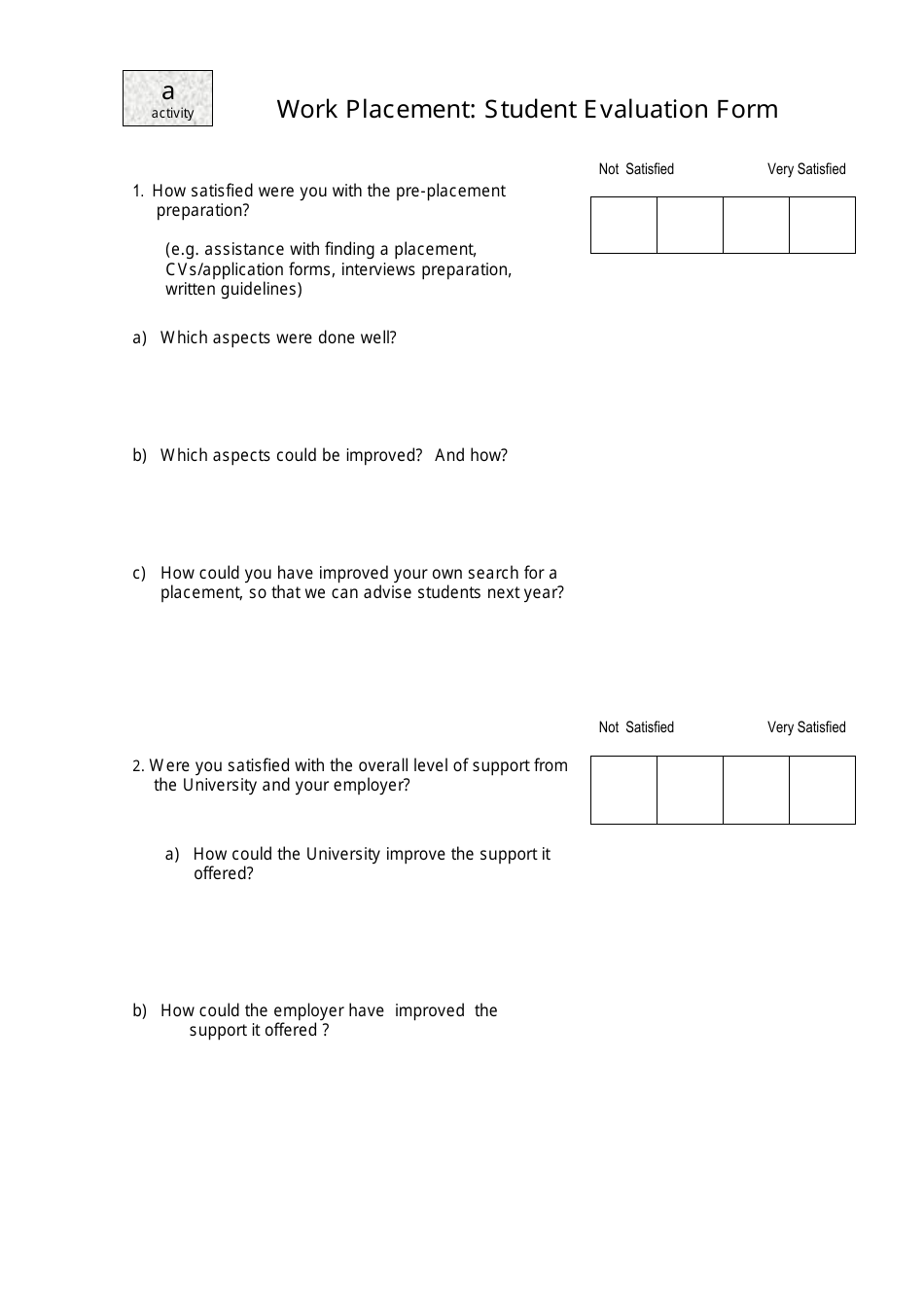 Student Evaluation Form - Five Questions, Page 1