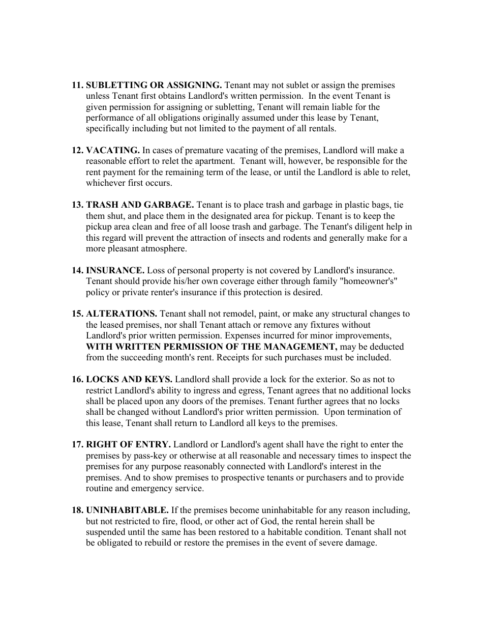 Month to Month Rental Agreement Template - Twenty Eight Points - West Virginia, Page 3