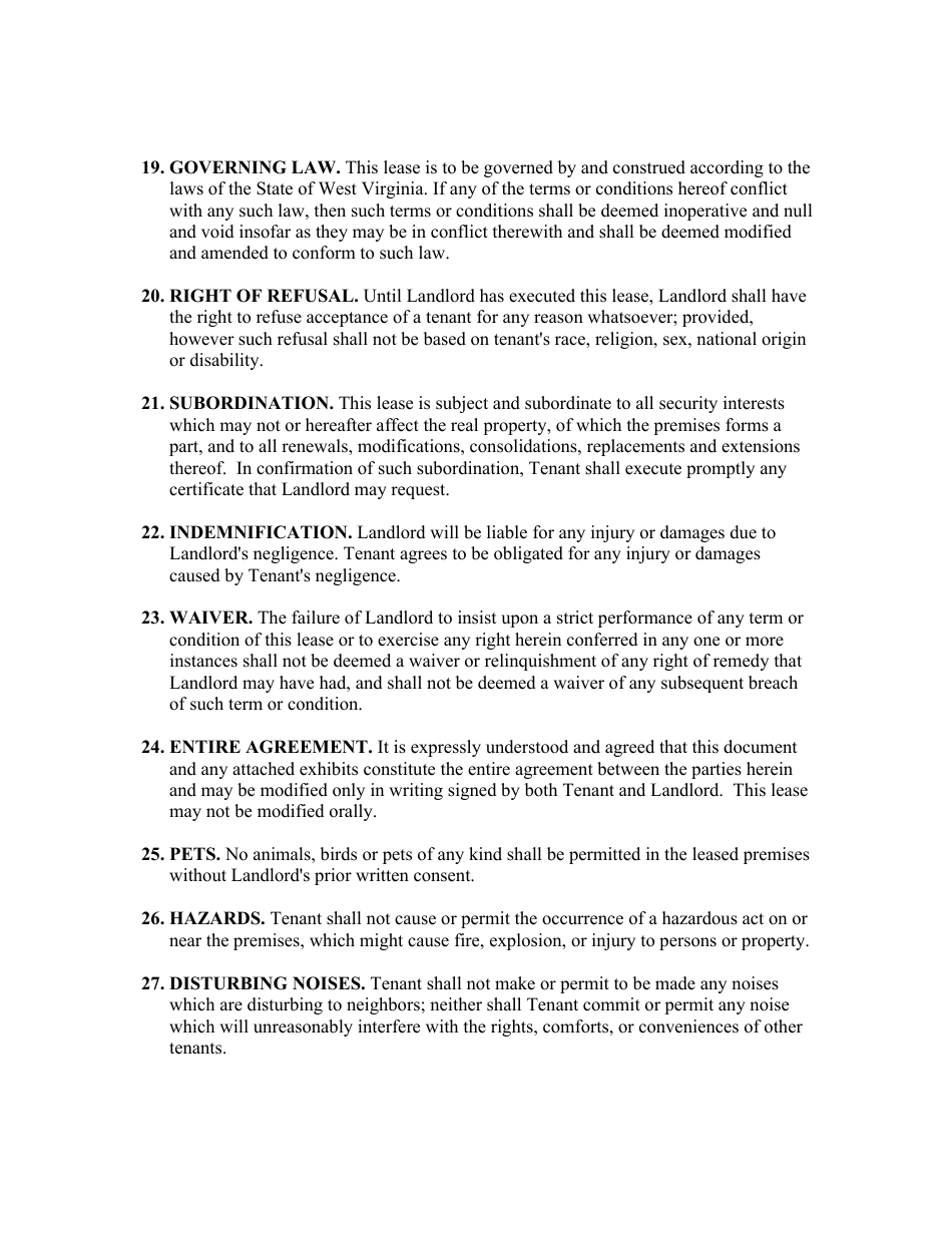 Month to Month Rental Agreement Template - Twenty Eight Points - West Virginia, Page 4