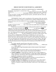 &quot;Month to Month Rental Agreement Template&quot; - Oregon