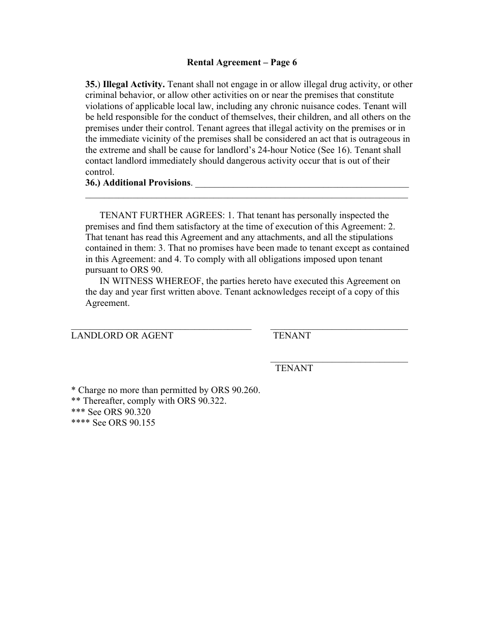 Month to Month Rental Agreement Template - Oregon, Page 6