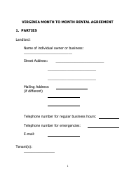 Document preview: Month to Month Rental Agreement Template - Thirty Two Points - Virginia