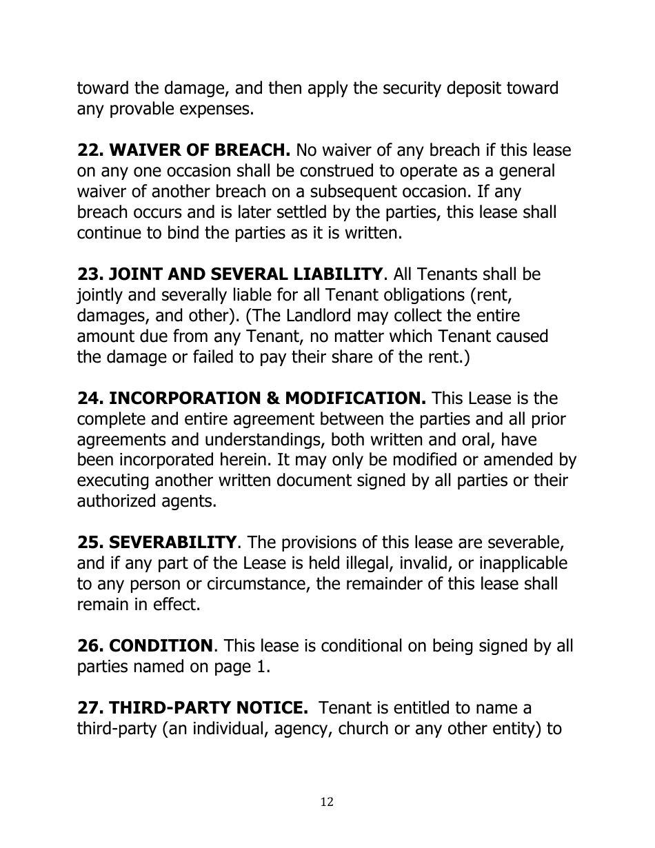 Month to Month Rental Agreement Template - Thirty Two Points - Virginia, Page 12