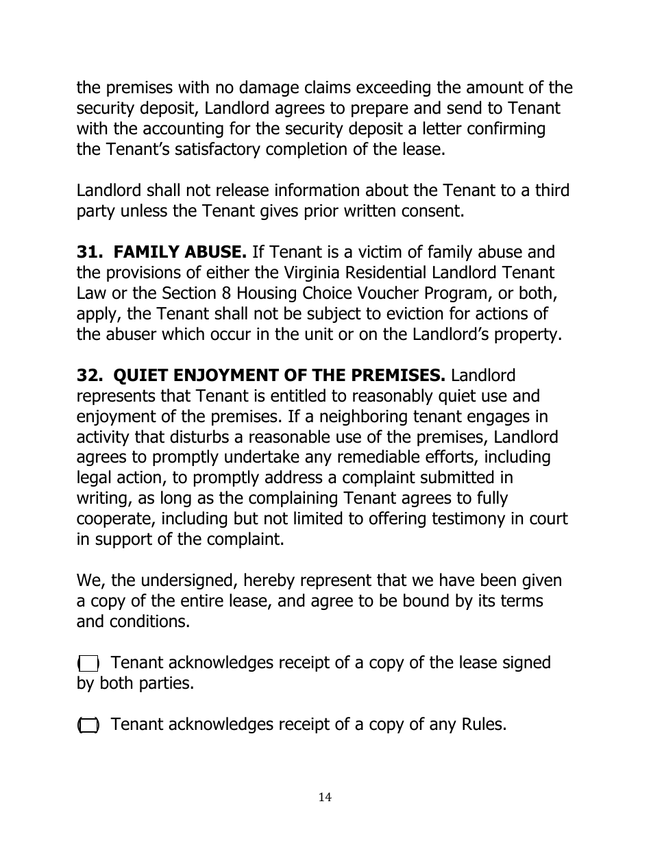 Month to Month Rental Agreement Template - Thirty Two Points - Virginia, Page 14