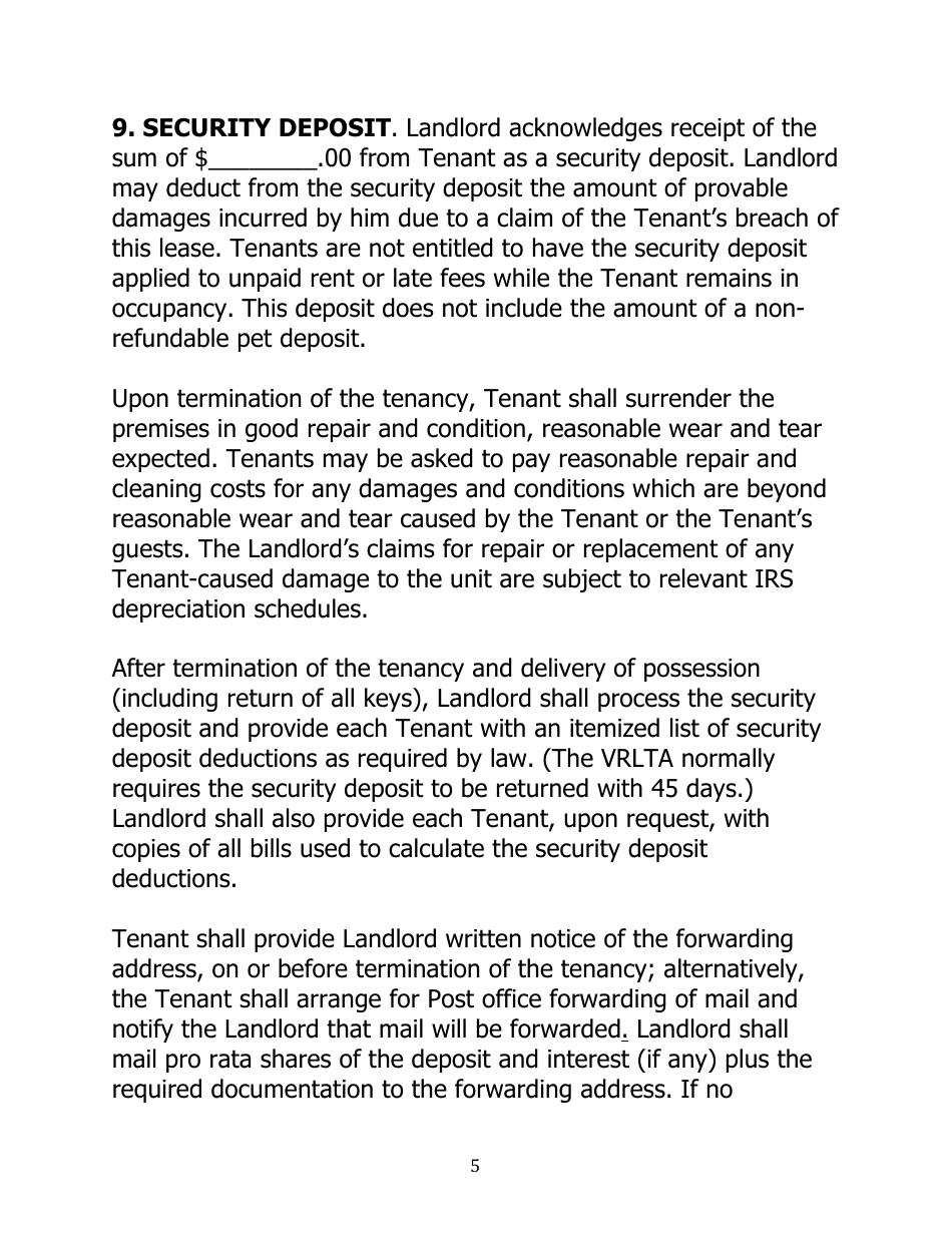 Month to Month Rental Agreement Template - Thirty Two Points - Virginia, Page 5