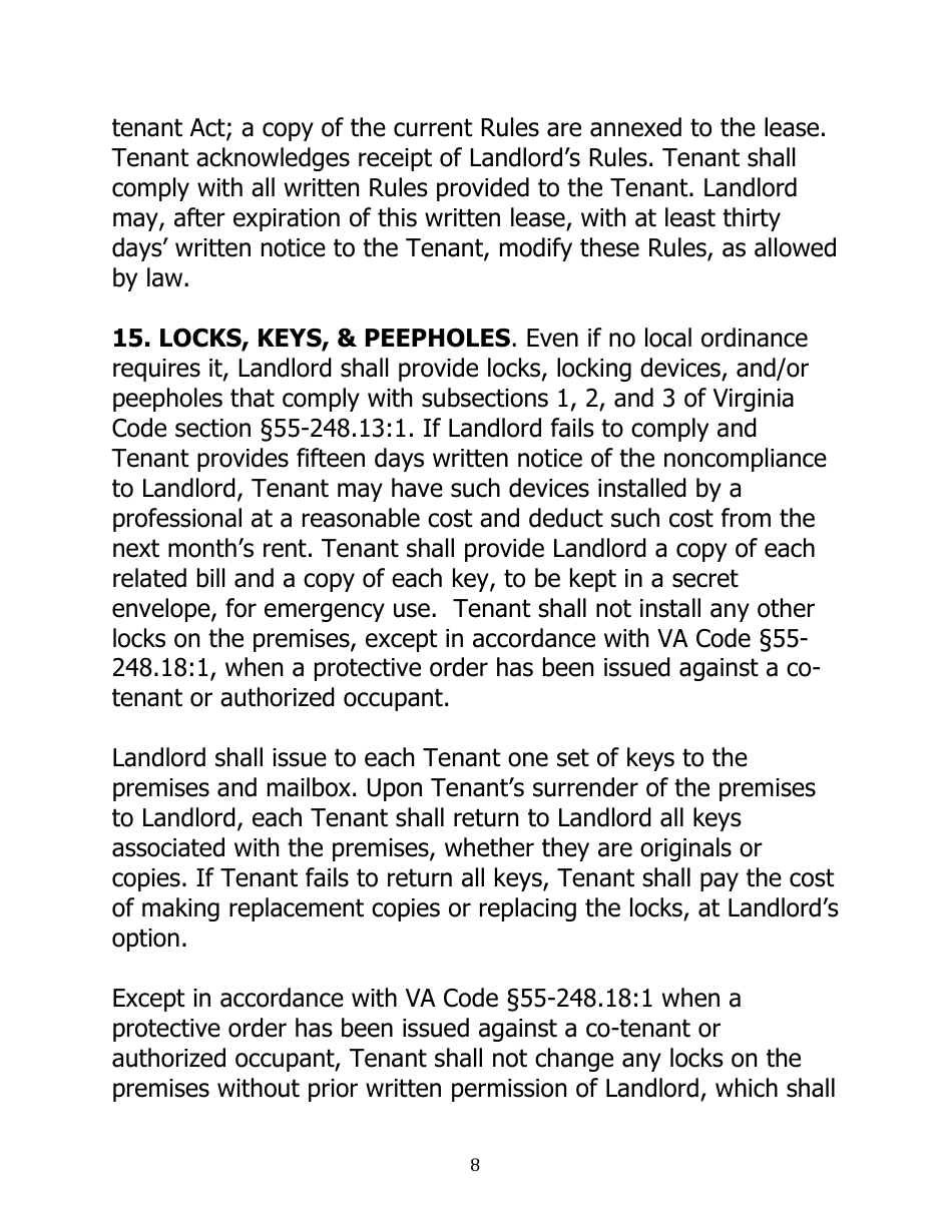 Month to Month Rental Agreement Template - Thirty Two Points - Virginia, Page 8