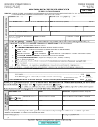 Form F-05291 Wisconsin Birth Certificate Application (For Mail or in-Person Requests) - Wisconsin