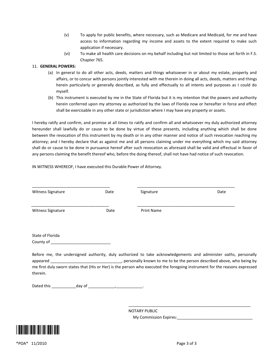 Durable Power of Attorney Template - Florida, Page 3