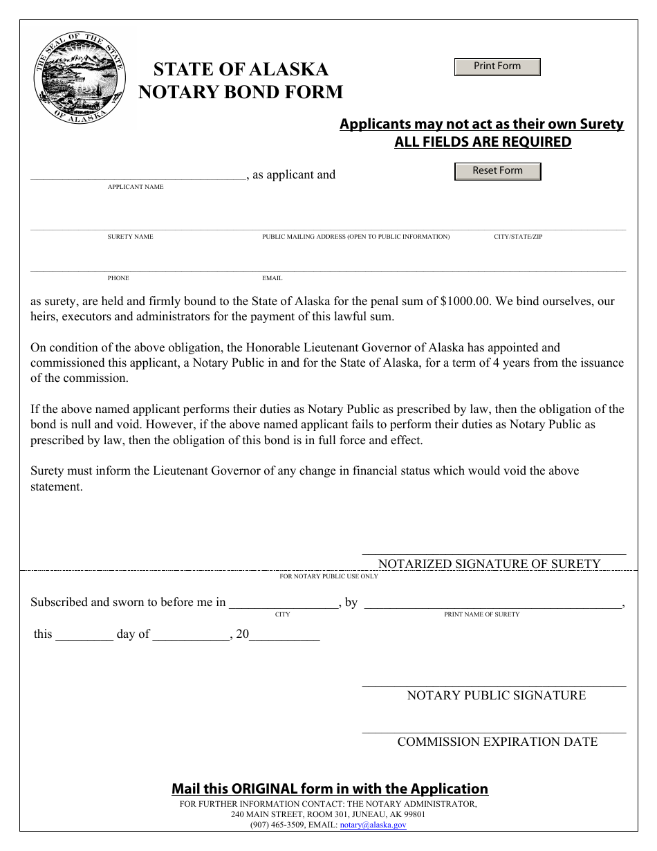 Alaska Notary Bond Form Fill Out, Sign Online and Download PDF