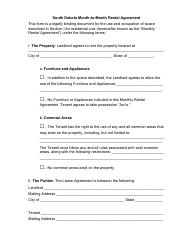 &quot;Month-To-Month Rental Agreement Template&quot; - South Dakota