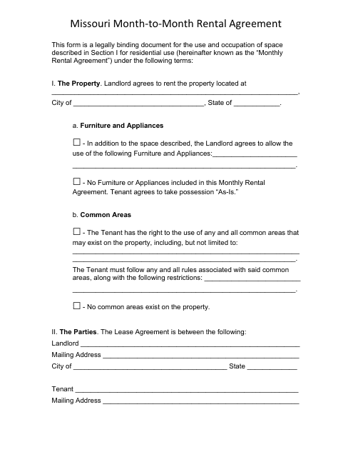 &quot;Month-To-Month Rental Agreement Template&quot; - Missouri Download Pdf
