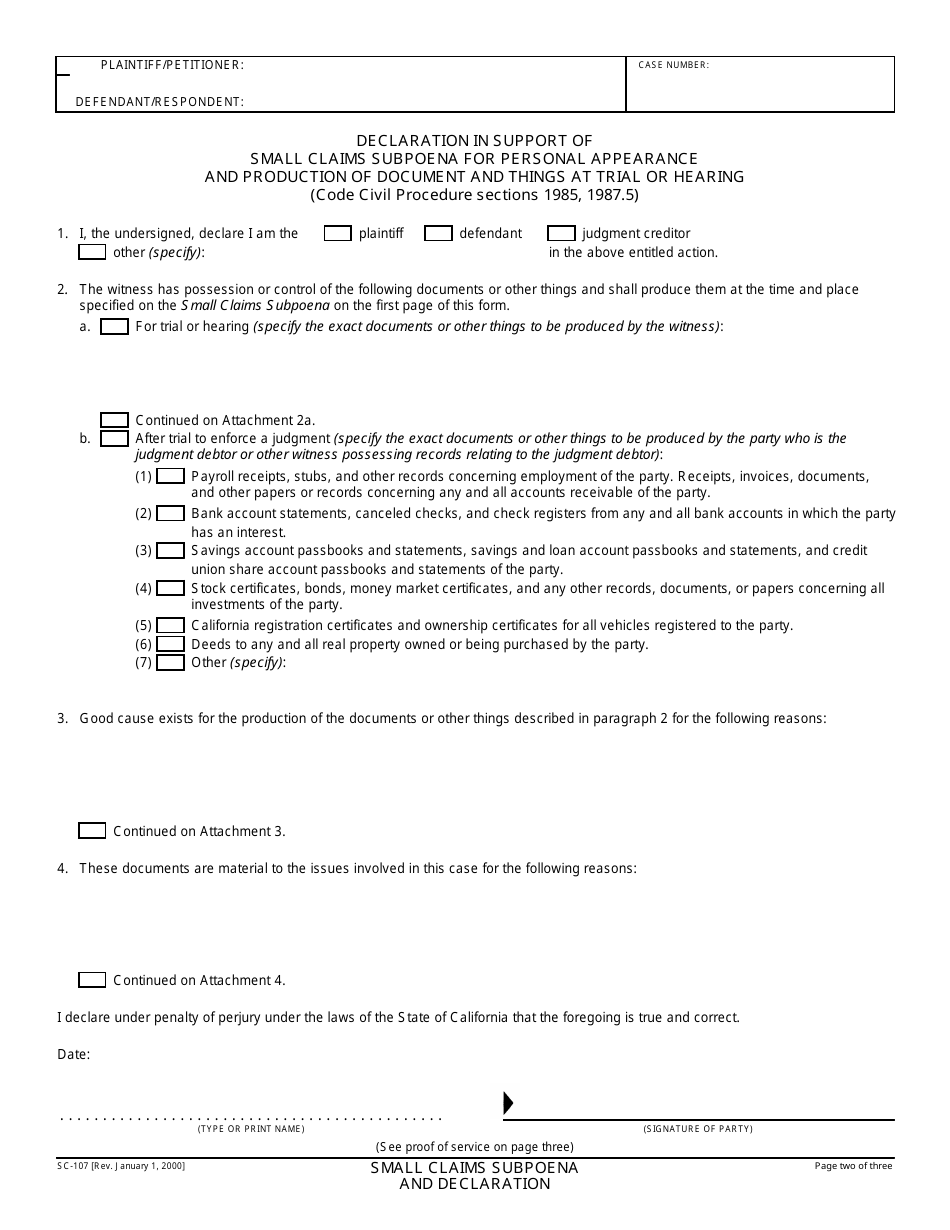 Form SC-107 - Fill Out, Sign Online And Download Fillable PDF ...