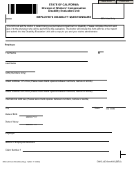 Form DWC-AD100 Employee&#039;s Disability Questionnaire - California