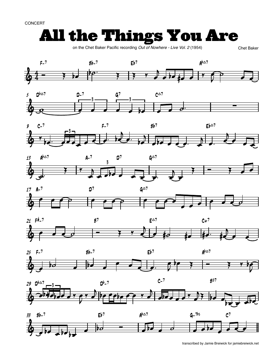 Chet Baker - All the Things You Are Sheet Music and Chords Preview