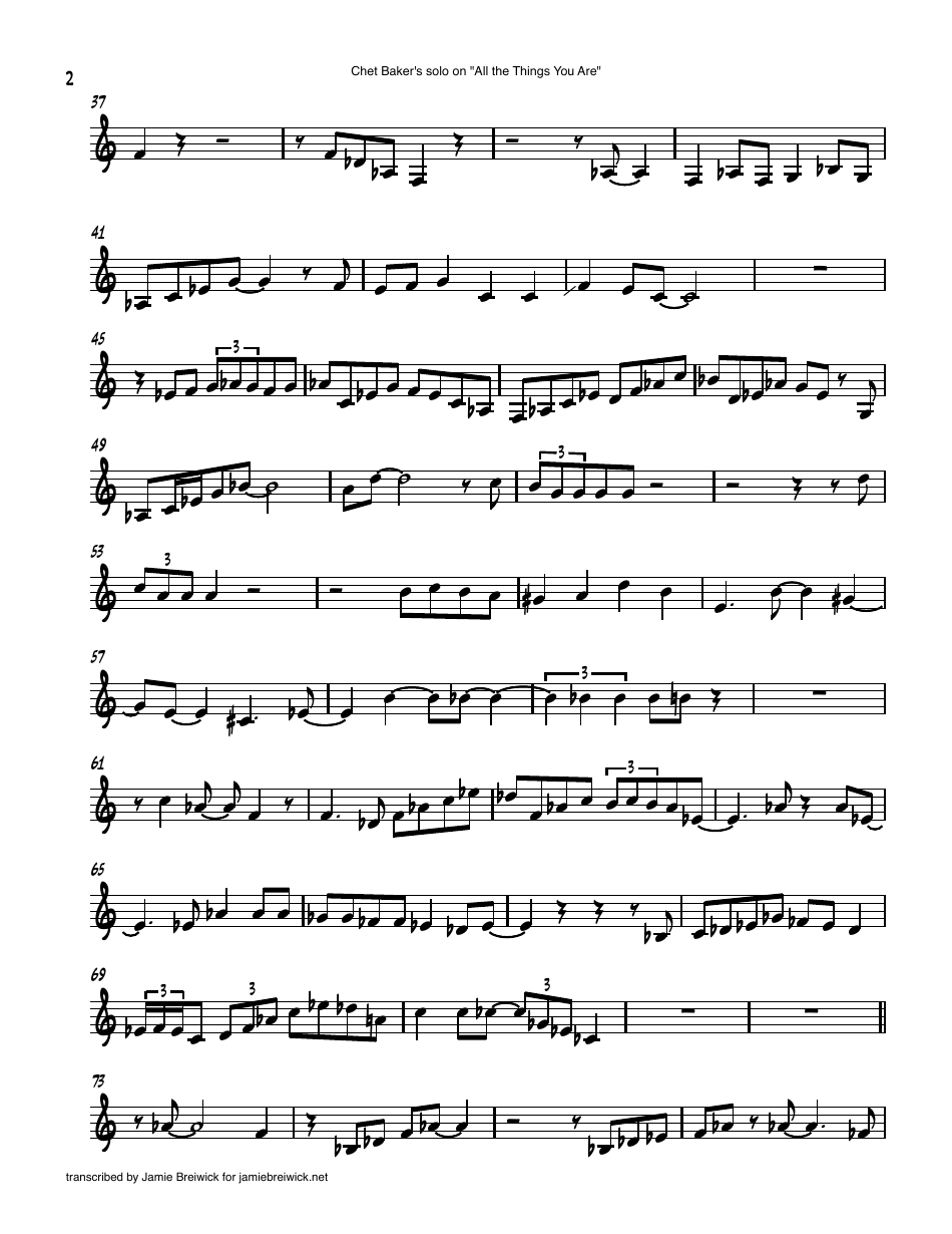 Chet Baker - All the Things You Are Sheet Music and Chords, Page 2