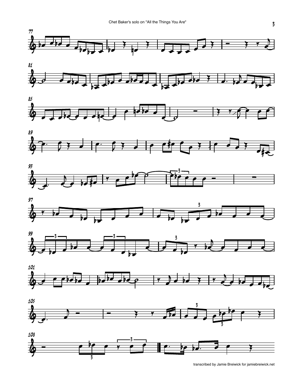 Chet Baker - All the Things You Are Sheet Music and Chords, Page 3
