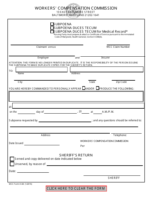 WCC Form H-08 Subpoena/Subpoena Duces Tecum - Maryland