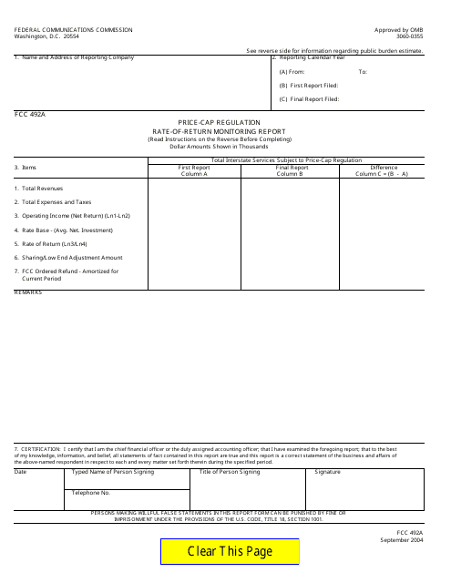 FCC Form 492A  Printable Pdf