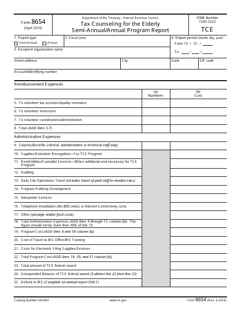 IRS Form 8654 Tax Counseling for the Elderly Semi-annual/Annual Program Report