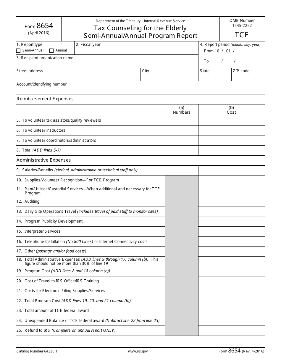 IRS Form 8654 Tax Counseling for the Elderly Semi-annual / Annual Program Report, Page 1