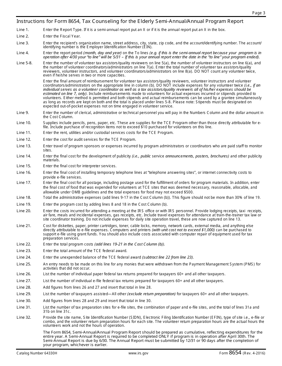 IRS Form 8654 Tax Counseling for the Elderly Semi-annual / Annual Program Report, Page 3