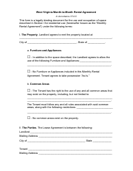 Month-To-Month Rental Agreement Template - With Notary Acknowledgment - West Virginia