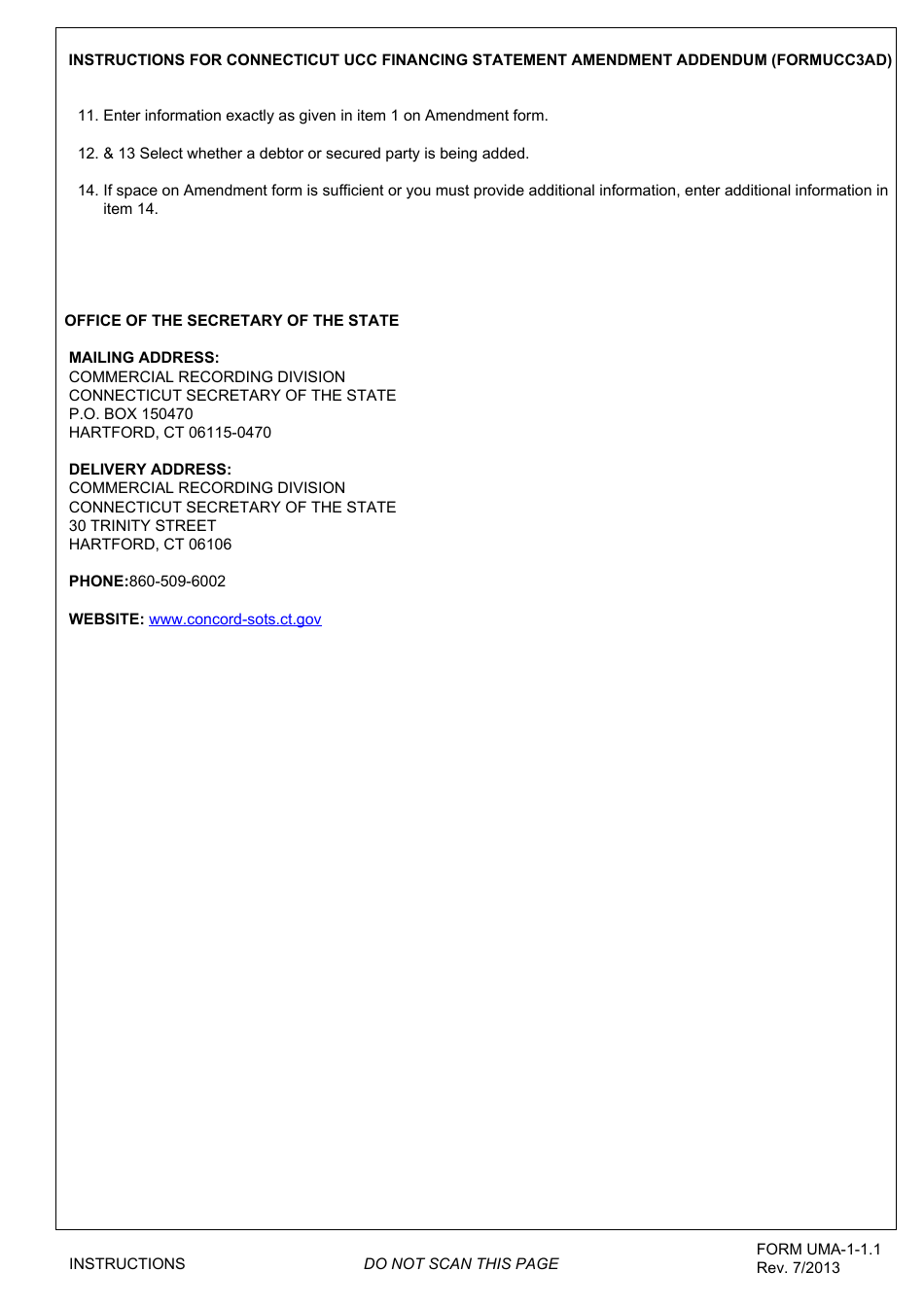 Form UMA-1-1.1 Ucc Financing Statement Amendment Addendum - Connecticut, Page 3