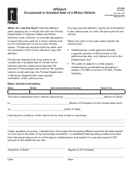 Document preview: Form DR-99a Affidavit Occasional or Isolated Sale of a Motor Vehicle - Florida